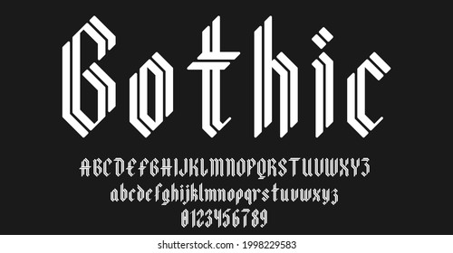 Set of alphabets font letters and numbers antique vintage blackletter concept vector illustration