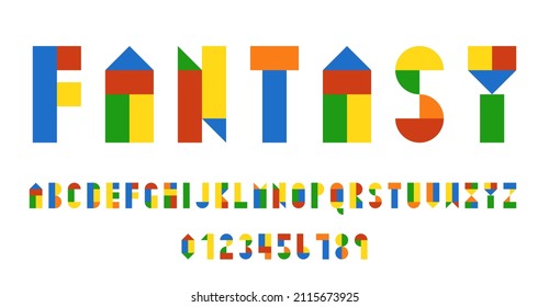 Set of alphabets font letters and numbers modern abstract design with geometric shapes vector illustration