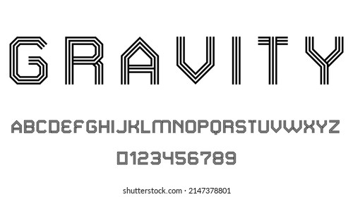 Set of alphabets font letters and numbers modern abstract design with lines vector illustration
