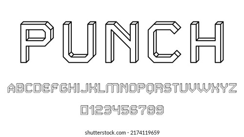 Set of alphabets font letters and numbers modern abstract outline 3D concept design with lines vector illustration