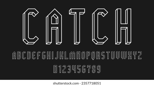 Set of alphabets font letters and numbers modern abstract outline 3D concept design with lines vector illustration