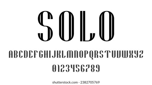 Satz von Alphabeten Schriftbuchstaben und Zahlen Modernes abstraktes Design mit Linien, Vektorgrafik