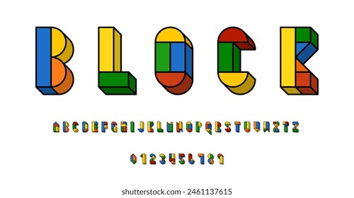 Conjunto de letras y números de letras de letras de alfabetos de diseño abstracto moderno con Formas geométricas con Ilustración vectorial de concepto 3D