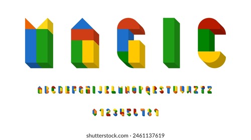 Set of alphabets font letters and numbers modern abstract design with geometric shapes with 3D concept vector illustration