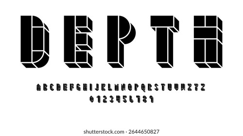Set of alphabets font letters and numbers modern abstract design with geometric shapes with 3D concept vector illustration