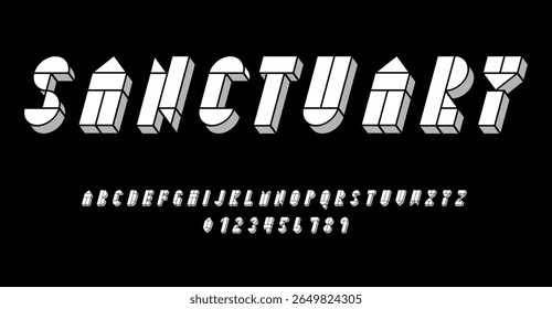 Set of alphabets font letters and numbers modern abstract design with geometric shapes with 3D concept vector illustration