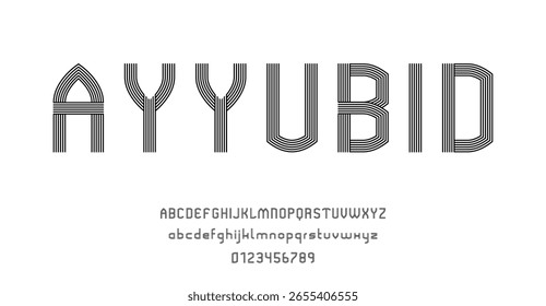 Set of alphabets font letters and numbers modern abstract design with lines vector illustration
