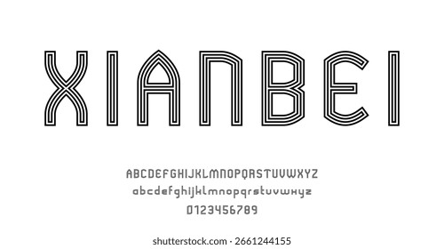 Set of alphabets font letters and numbers modern abstract design with lines vector illustration