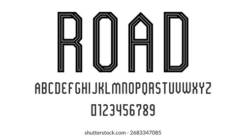 Set of alphabets font letters and numbers modern abstract design with line maze concept vector illustration