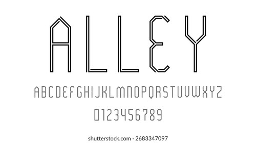 Conjunto de alfabetos letras de fuente y números diseño abstracto moderno con Ilustración vectorial de concepto de laberinto de línea