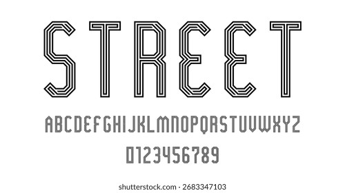 Conjunto de alfabetos letras de fonte e números moderno design abstrato com linha labirinto conceito vetor ilustração