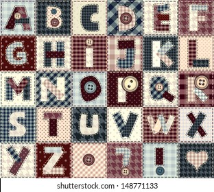 Set of alphabets letters in patchwork style. May be used as seamless background.