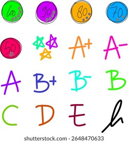 Um conjunto de alfabetos e vetores numéricos. Adequado para decorar livro escolar, livro infantil ou stiker