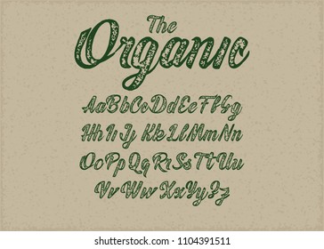 Set of alphabets. Vector organic alphabet with green branches, floral elements, wreaths, leaves, laurels. Organic, bio, natural theme, ecology design template. Hand drawn letters. 