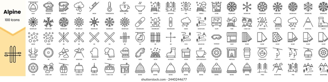 Set of alpine icons. Simple line art style icons pack. Vector illustration