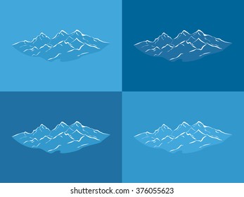 set of alpine mountain landscape blue vector illustration