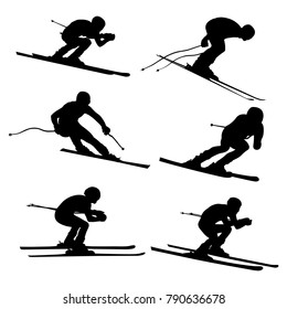 Set Alpine Skiing Athlete Black Silhouette