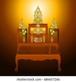 set of altar table type five tables in gradient design,suitable for all of Buddhism ceremony,vector illustration