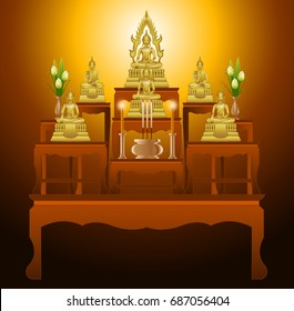 set of altar table type nine tables in gradient design,suitable for all of Buddhism ceremony,vector illustration