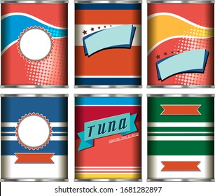 Set aus Aluminiumdosen mit Etikettendesign auf weißem Hintergrund