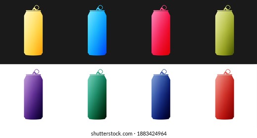 Set Aluminum can icon isolated on black and white background. Vector.