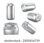 A set of aluminum cans in different angles. Vector illustration.