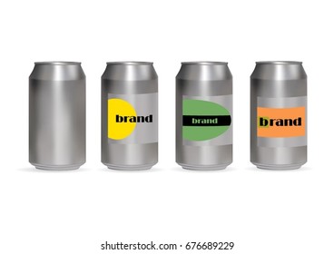 A set of aluminum cans for drinks.