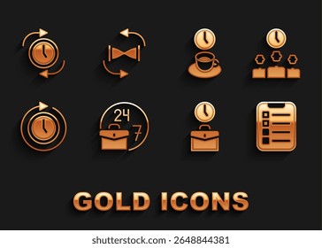 Set Always busy, Time Management, To do list or planning, Work time, Clock with arrow, Coffee,  and Old hourglass sand icon. Vector