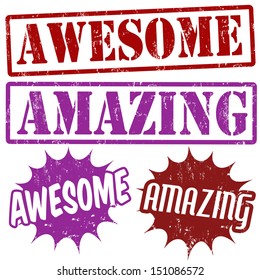 Set of Amazing and Awesome grunge rubber stamps, vector illustration