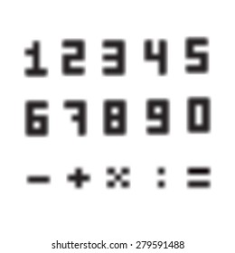 A set of amazing fuzzy numbers. Blurred numbers from 0 to 9. The plus sign, minus, divide, multiply, as well.