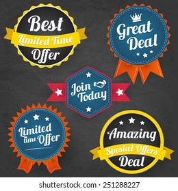 Set of Amazing vector badges, labels and tags. Best Limited Time Offer, Great Deal, Join Today, Special offer and amazing deal tags. Vector elements