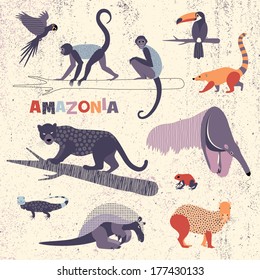 Set of Amazonian animals