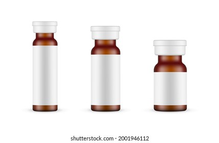 Set of Amber Glass Medical Ampoules Mockups with Blank Labels. Vector Illustration