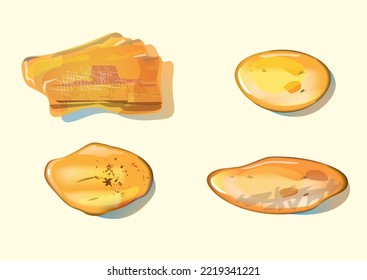 Set Amber Stone Isolated On White Background.