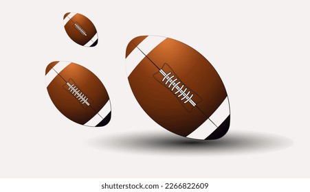 Set of Ameracan football ball concept, three football ball on an isolated background, for greeting card, banner, poster. Vector illustration