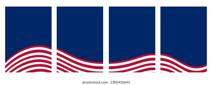 Set of america banner blue background. Vector Minimalist design with red and white stripes. Suit for poster, cover, banner, card