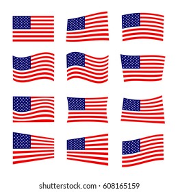 set of america flag, vector illustration.