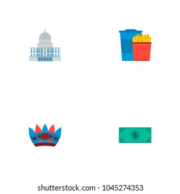 Set of america icons flat style symbols with dollar, fast food, native american and other icons for your web mobile app logo design.