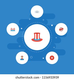 Set of america icons flat style symbols with made in usa, golden gate, cowboy and other icons for your web mobile app logo design.