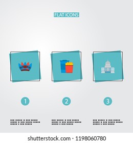 Set of america icons flat style symbols with native american, capitol, fast food and other icons for your web mobile app logo design.