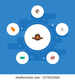 Set of america icons flat style symbols with dollar, eagle head, hot dog and other icons for your web mobile app logo design.