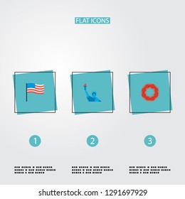Set of america icons flat style symbols with liberty statue, flag, donut and other icons for your web mobile app logo design.