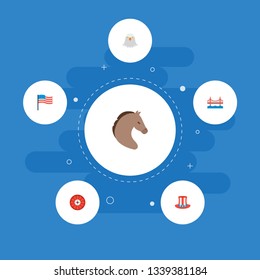 Set of america icons flat style symbols with mustang, uncle sam, golden gate and other icons for your web mobile app logo design.