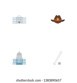 Set of america icons flat style symbols with baseball, sheriff hat, capitol and other icons for your web mobile app logo design.