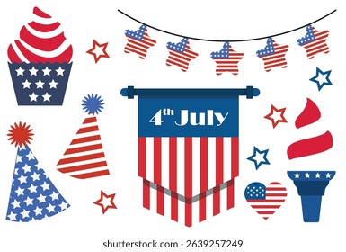 Set of America Independence Day 4th of July celebration collection_Cap_star_cup cake USA Flag
