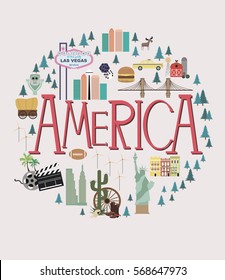 Set of America landmarks. Vector illustration