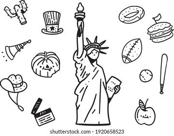 set of america symbols . USA doodle on white background