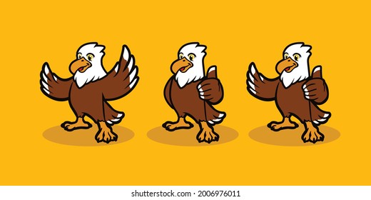 Set of American bald eagle cartoon character fun mascot design