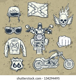 Set of american biker attributes