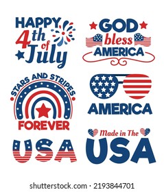 Set of American birthday for 4th of July Independence Day. Usable for T-shirt, Card, Background and other merchandise.